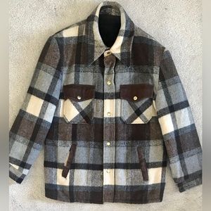 70s Vintage Wool Insulated Flannel Brown Gray Mens Large